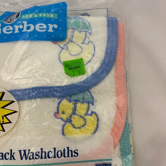 Vintage 1993 Gerber Terry Washcloths Duck Duckie 4-pack Old Wal-mart Price Tag - Picture 7 of 15